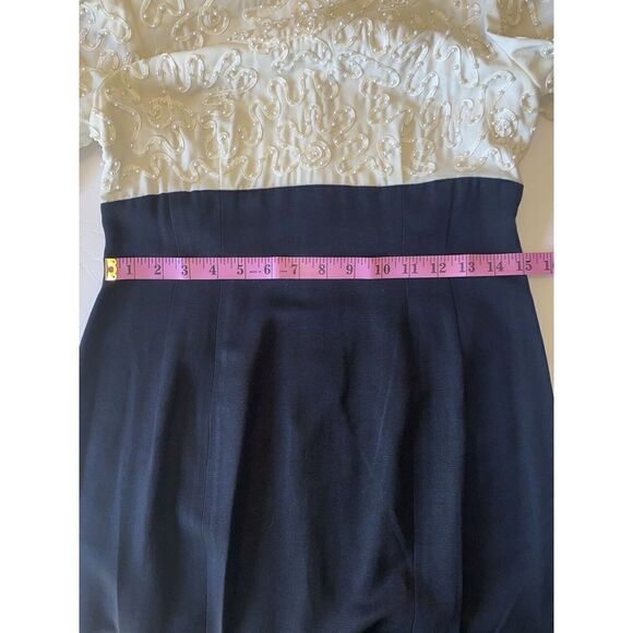 Vnt Sarah Elizabeth Dress Crew Neck Beaded Pearl Button Shoulder Pads 10 Petite - Picture 13 of 16